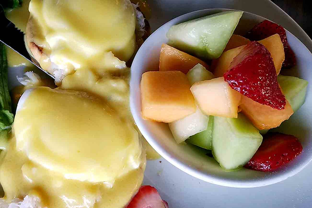 There’s plenty to choose from at The Rusty Pelican with full breakfast and lunch menus. This is the Dungeness crab meat benedict.