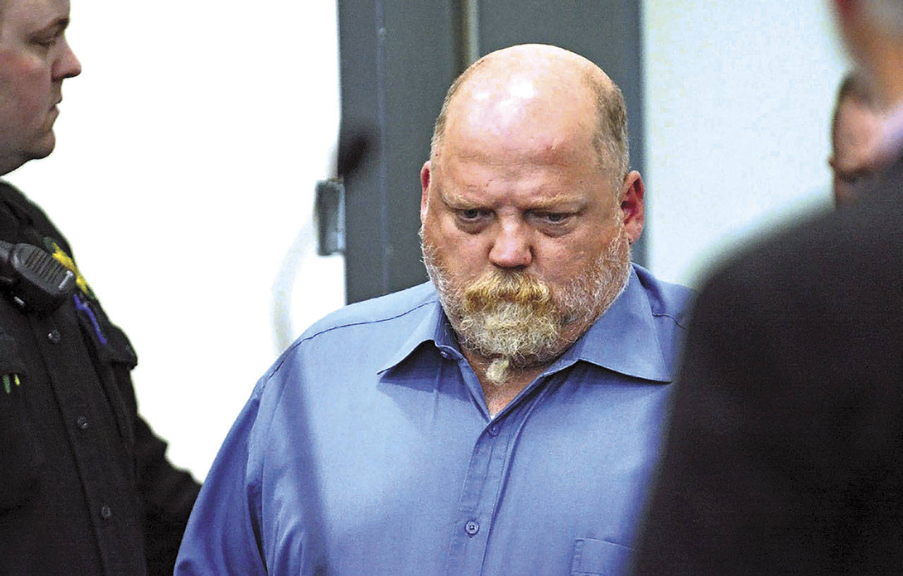 William Earl Talbott II enters the courtroom May 18 at the Skagit County Community Justice Center before entering a plea of not guilty. (Charles Biles/Skagit Valley Herald via AP)