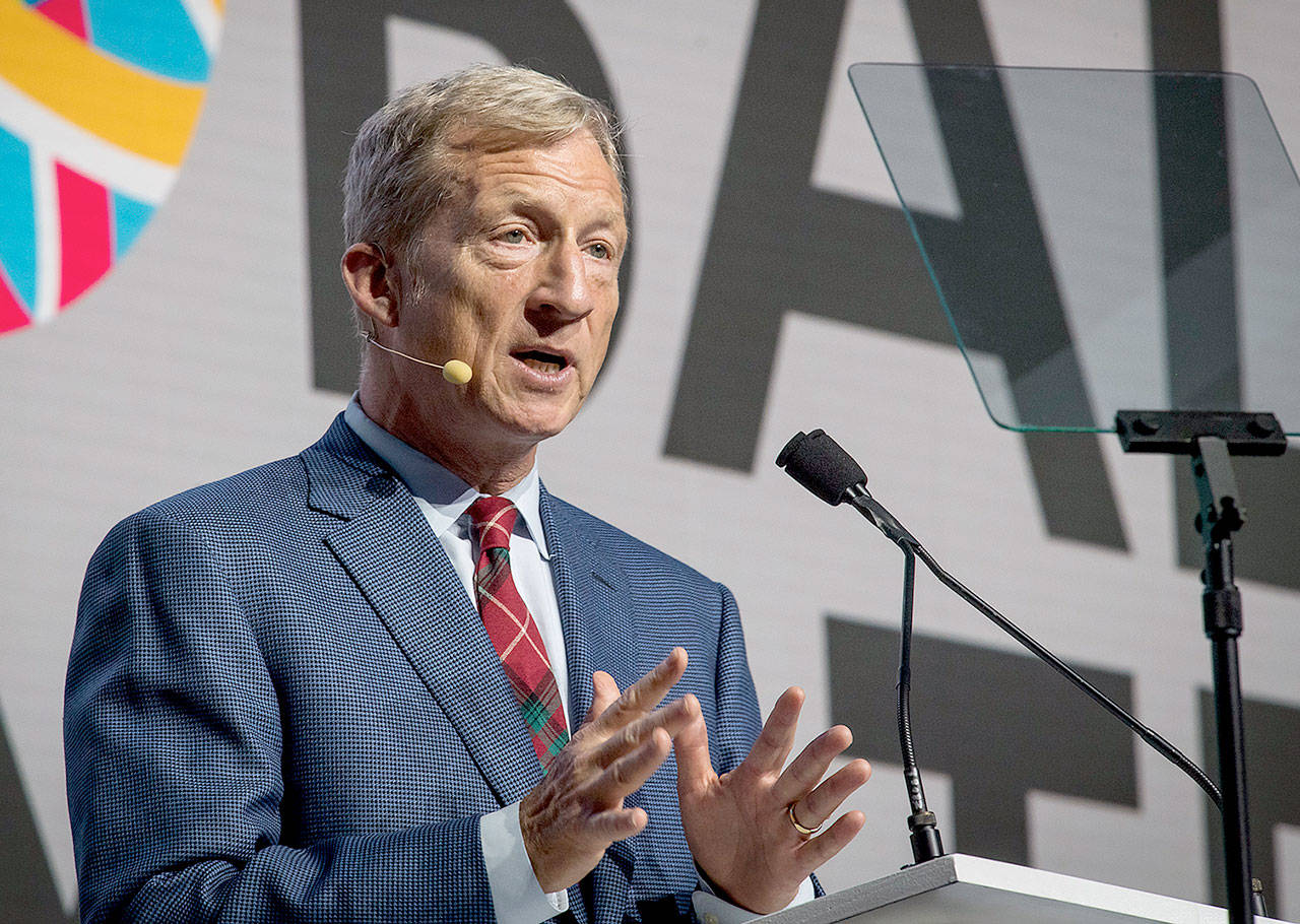 Tom Steyer speaks during the Global Climate Action Summit in San Francisco on Sept. 14. (David Paul Morris / Bloomberg News)