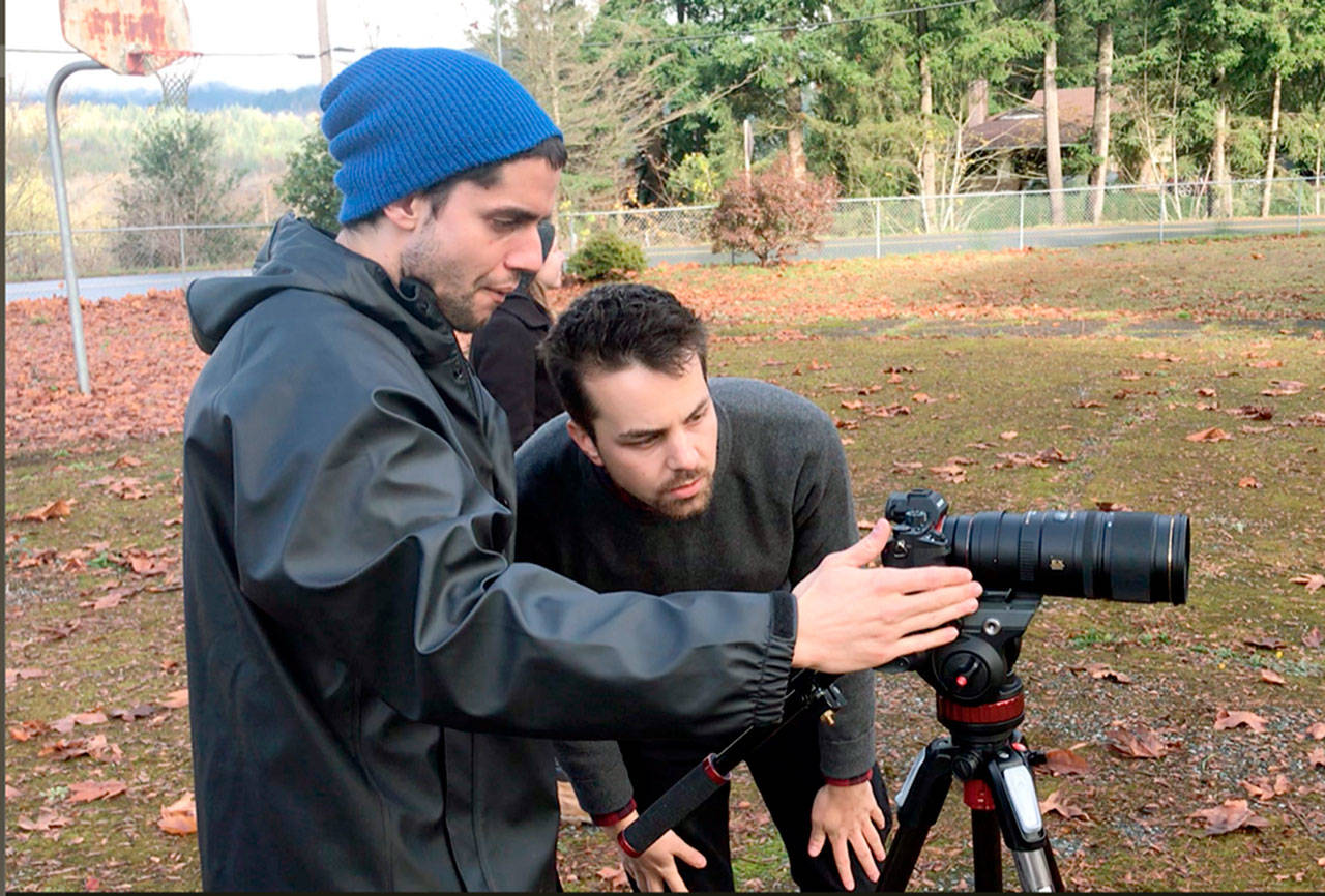 Nick Thompson (right) while shooting his horror film near Arlington. (Rustin Thompson)