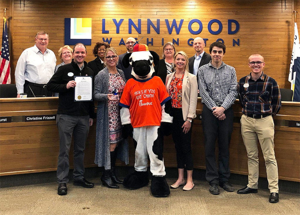 The city of Lynnwood on Nov. 13 presented its annual Excellence Awards. The Business Award went to Chick-fil-A and its owner Paul Rosser. (Contributed photo)
