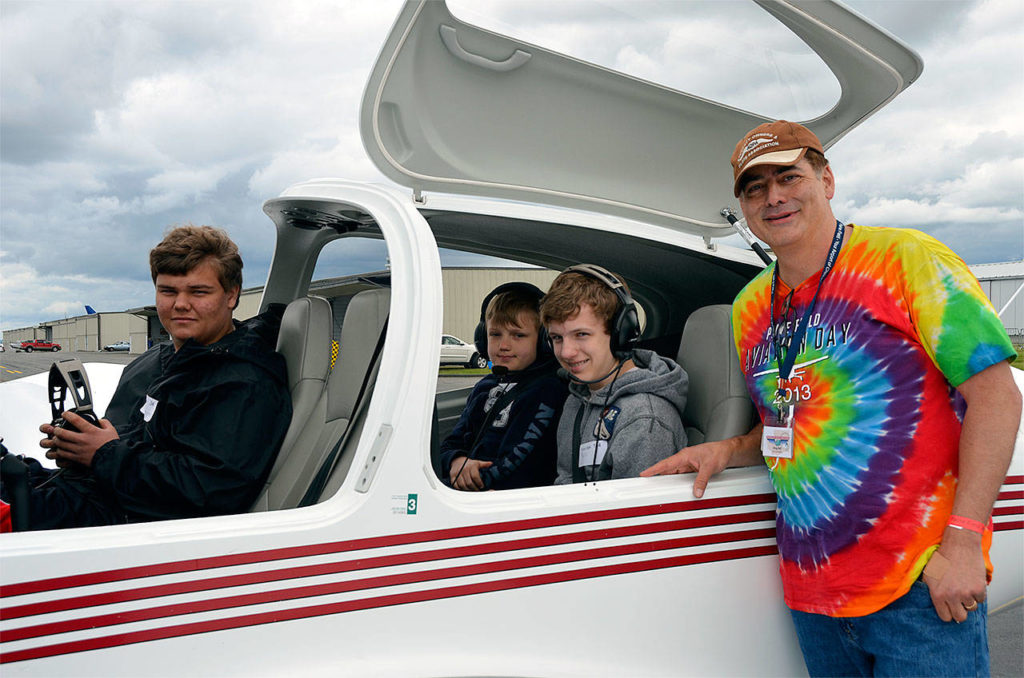 Greg Bell gets ready to take off from Paine Field to give three young passengers a taste of general aviation as part of the Experimental Aircraft Association’s Young Eagles program. (Contributed photo)
