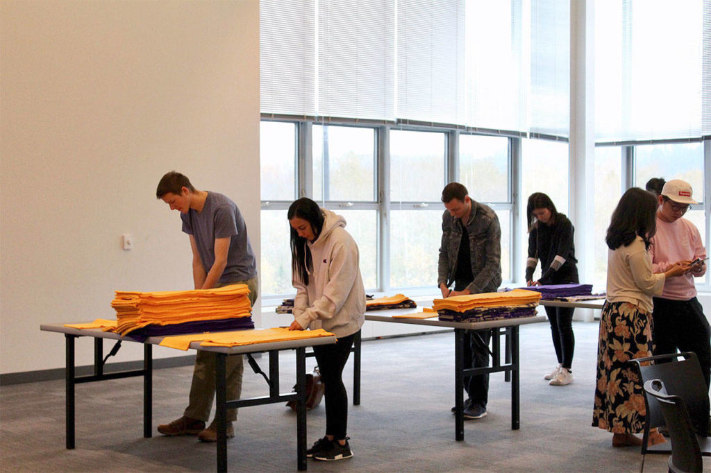 The scarves were made of UW purple and gold fabric. (Contributed photo)
