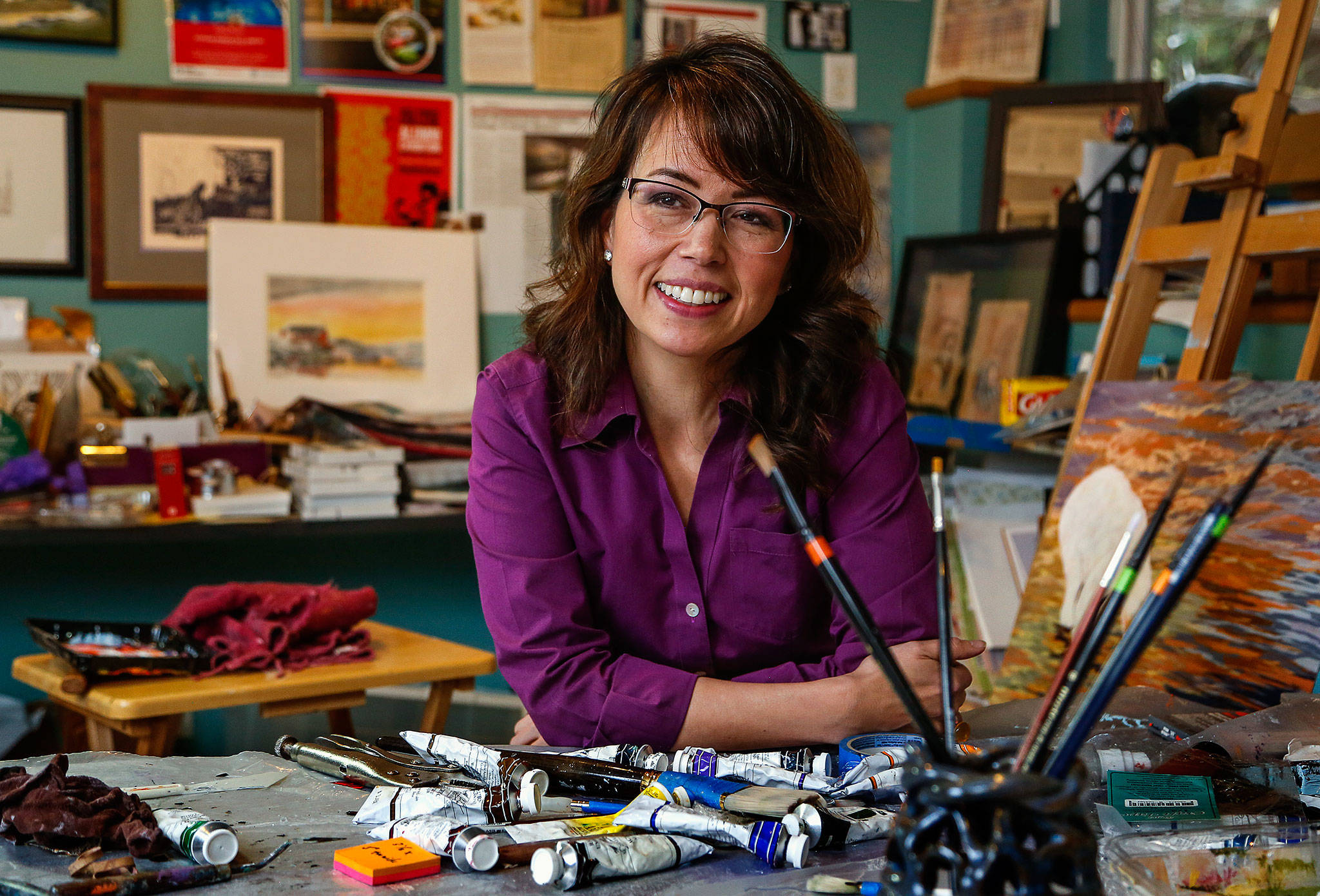 Susan Ringstad Emery, an Everett-based artist of Alaska Native descent, spent several days in November at the Anchorage Museum studying artifacts from the Smithsonian Arctic Studies Center. Descended from Inupiaq and Scandinavian people, she uses imagery from her ancestry in her art. (Dan Bates / The Herald)