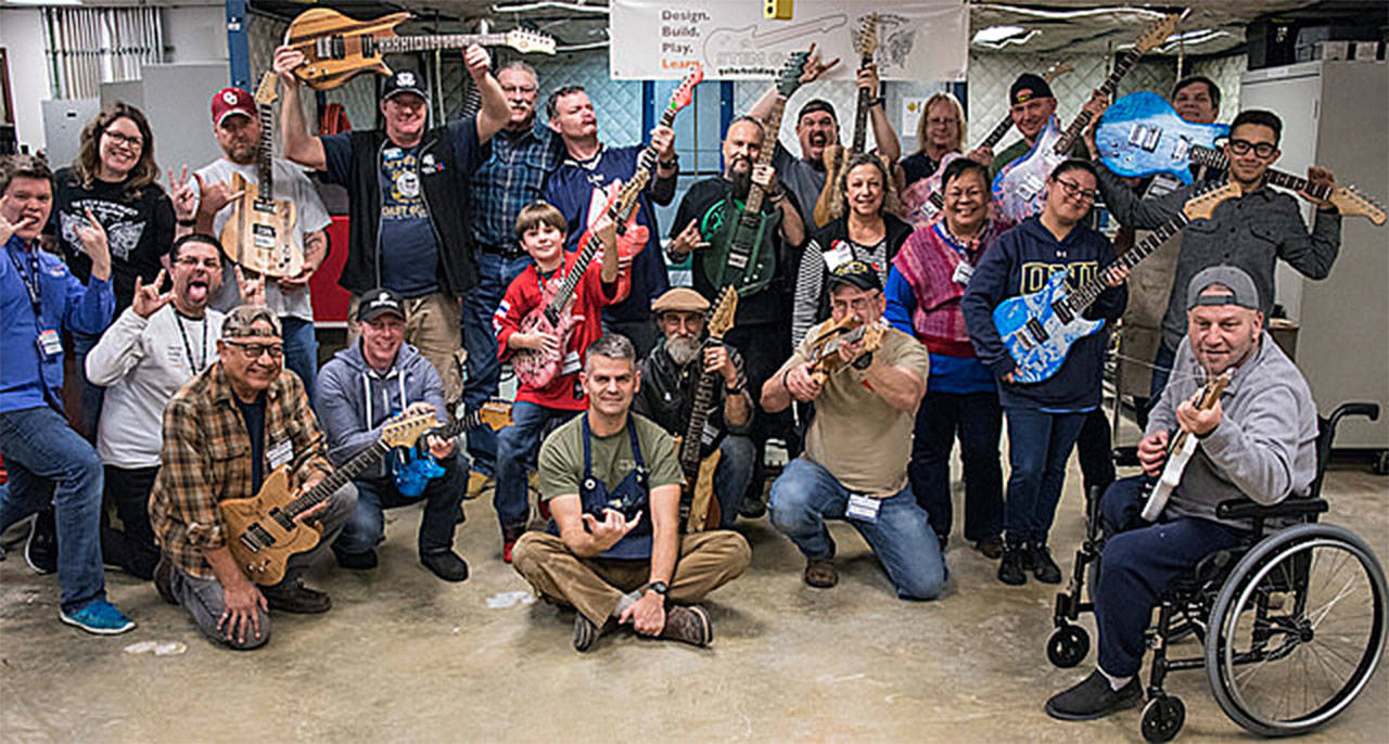 A group of veterans built guitars at a workshop hosted by Edmonds Community College in November in recognition of Veterans Day. (Photo by James Huntington Cordero)