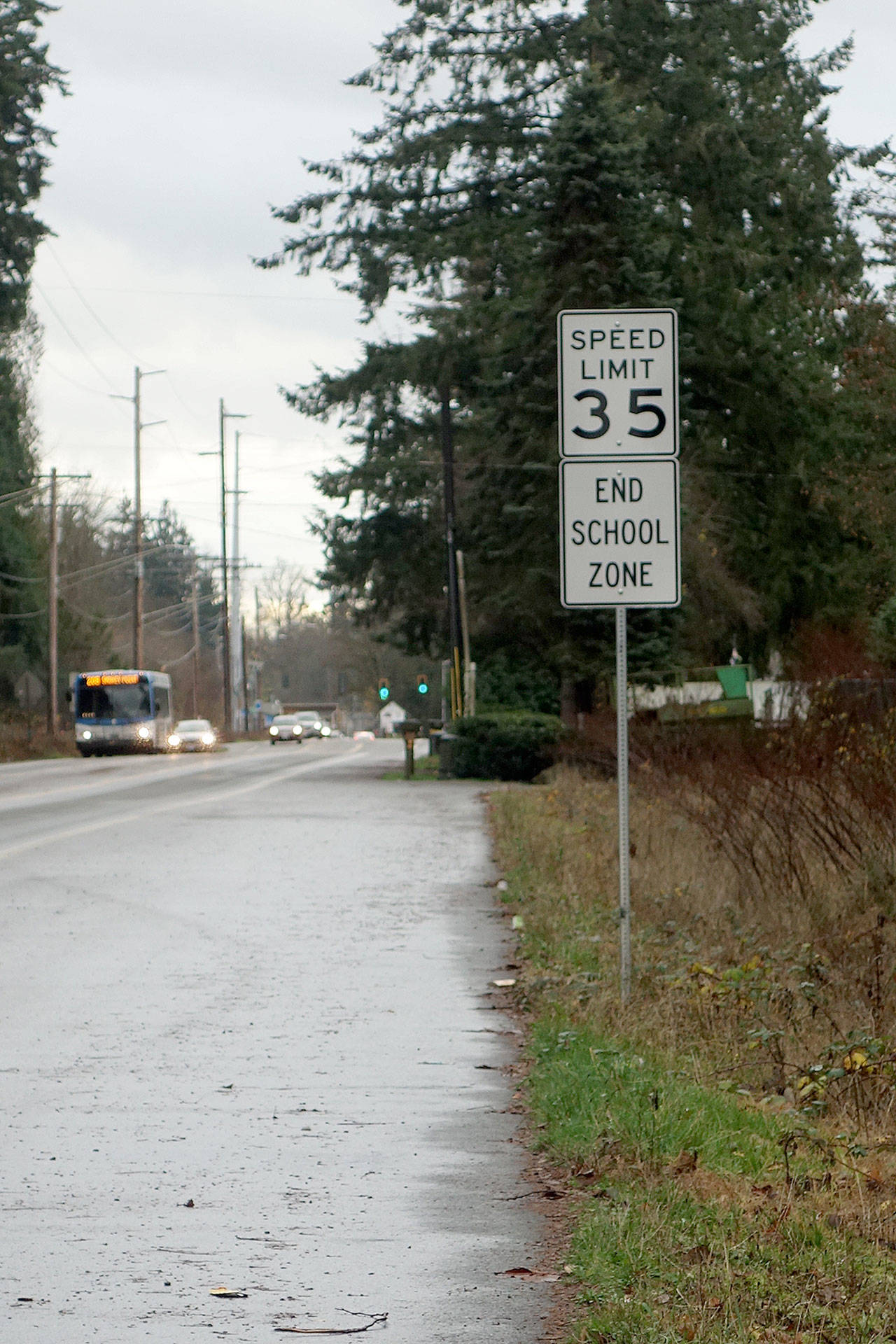 Snohomish County recently moved a speed limit sign to the same post as a sign marking the end of a school zone to address driver confusion in the area of the Marysville School District’s Tulalip campus. (Contributed photo)