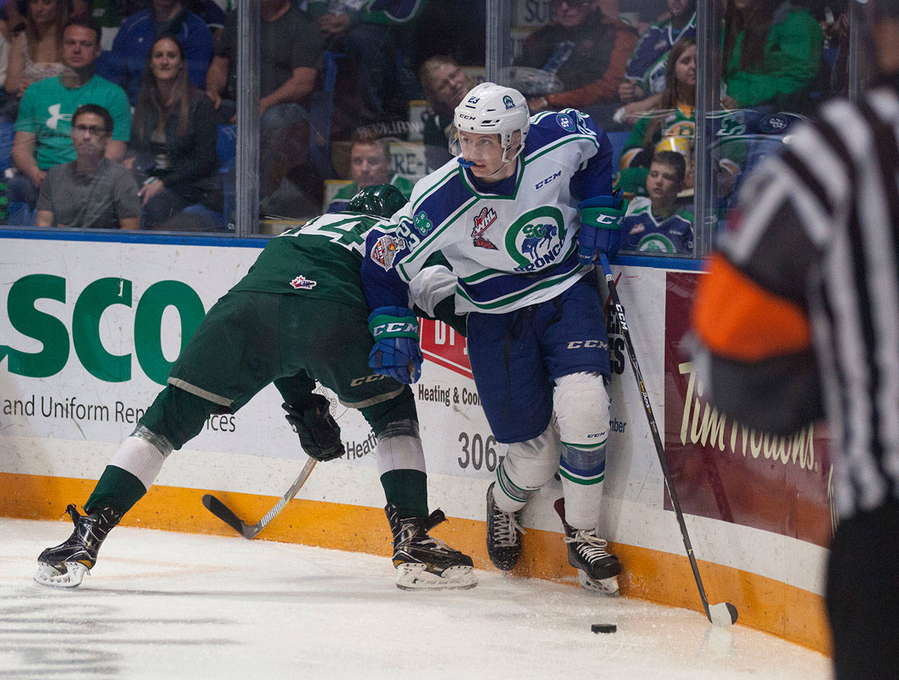 Forward Max Patterson scored 19 points for the Swift Current Broncos this season, eight goals and 11 assists. (Robert Murray / WHL)