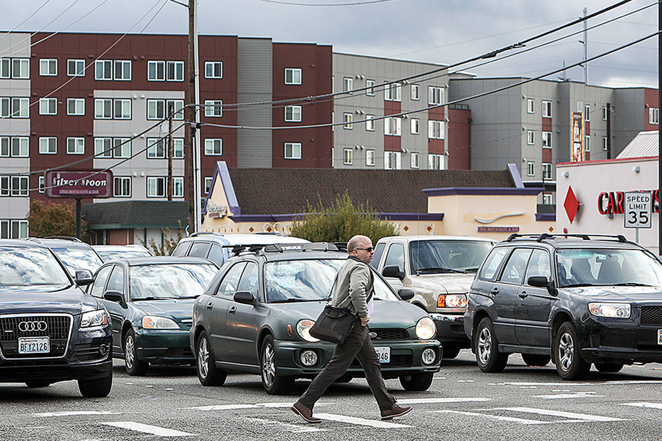 One of Lynnwood’s busiest roads is 196th Street SW. (Lizz Giordano / The Herald)