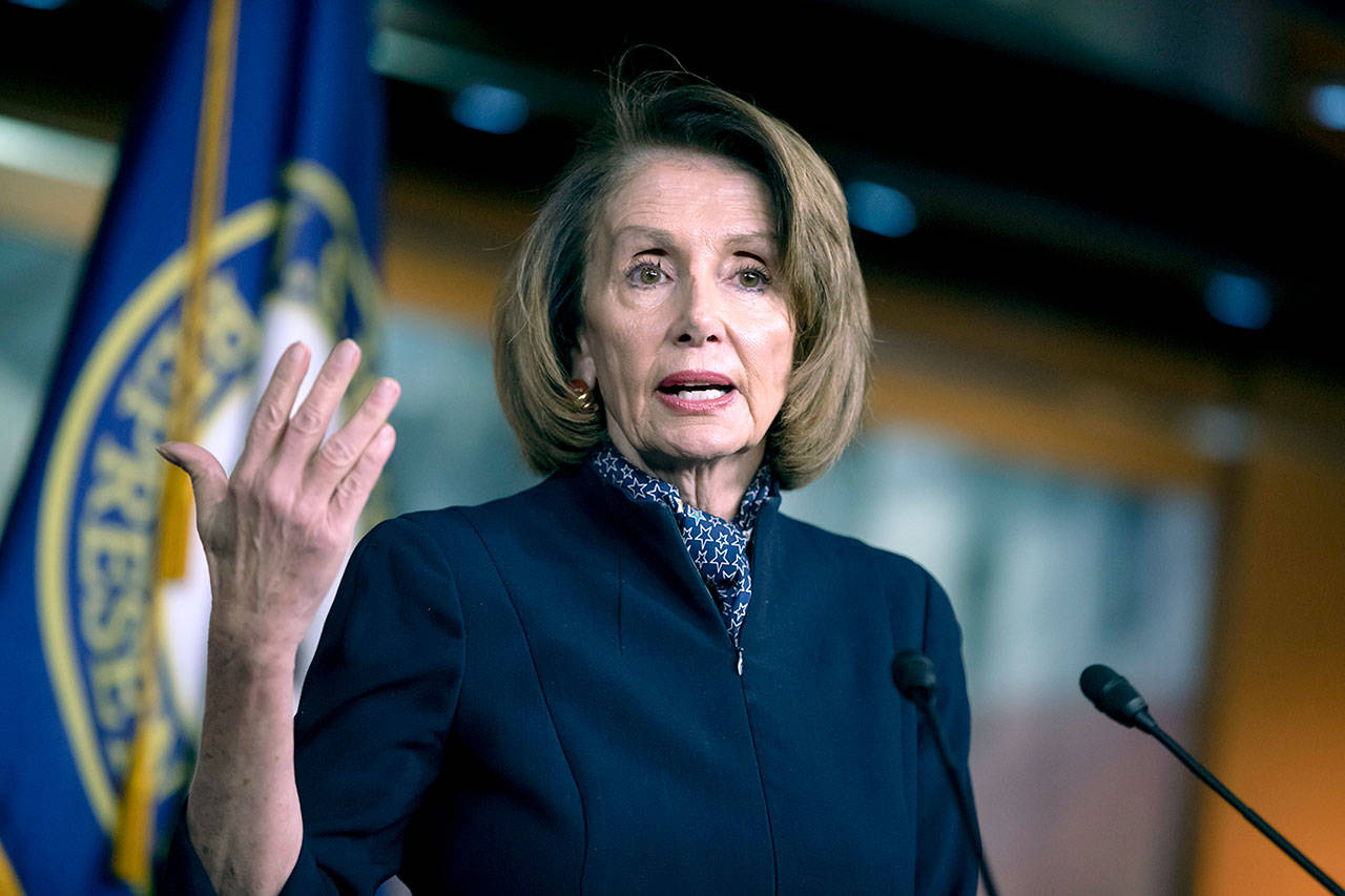 House Democratic leader Nancy Pelosi of California holds a news conference at the Capitol in Washington on Thursday. (AP Photo/J. Scott Applewhite)
