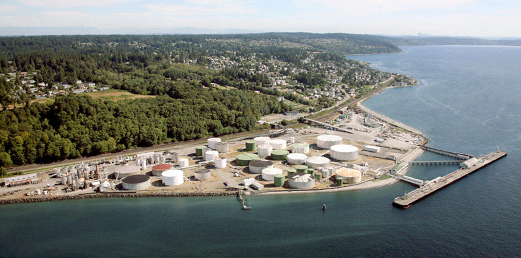 This aerial view shows Point Wells, next to Woodway. (BSRE Point Wells)
