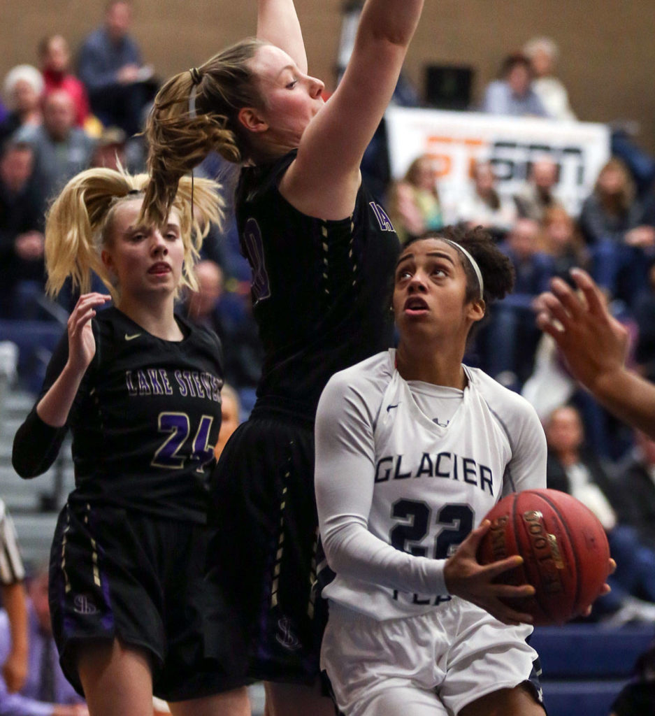 Glacier Peak sophomore guard Aaliyah Collins scored a game-high 20 points, including 16 in the second half. (Kevin Clark / The Herald)
