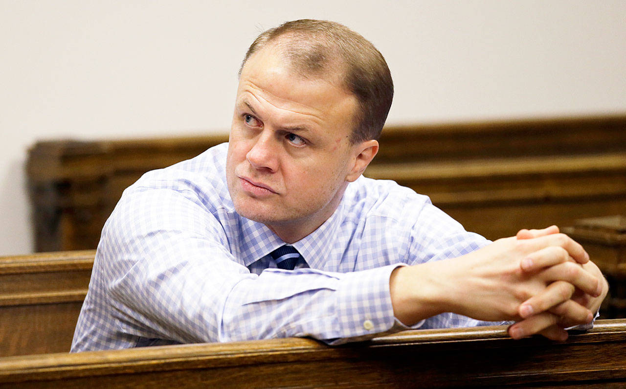 Tim Eyman in a King County courtroom in 2016, when the legality of one of his initiatives was being evaluated. (AP Photo/Elaine Thompson)