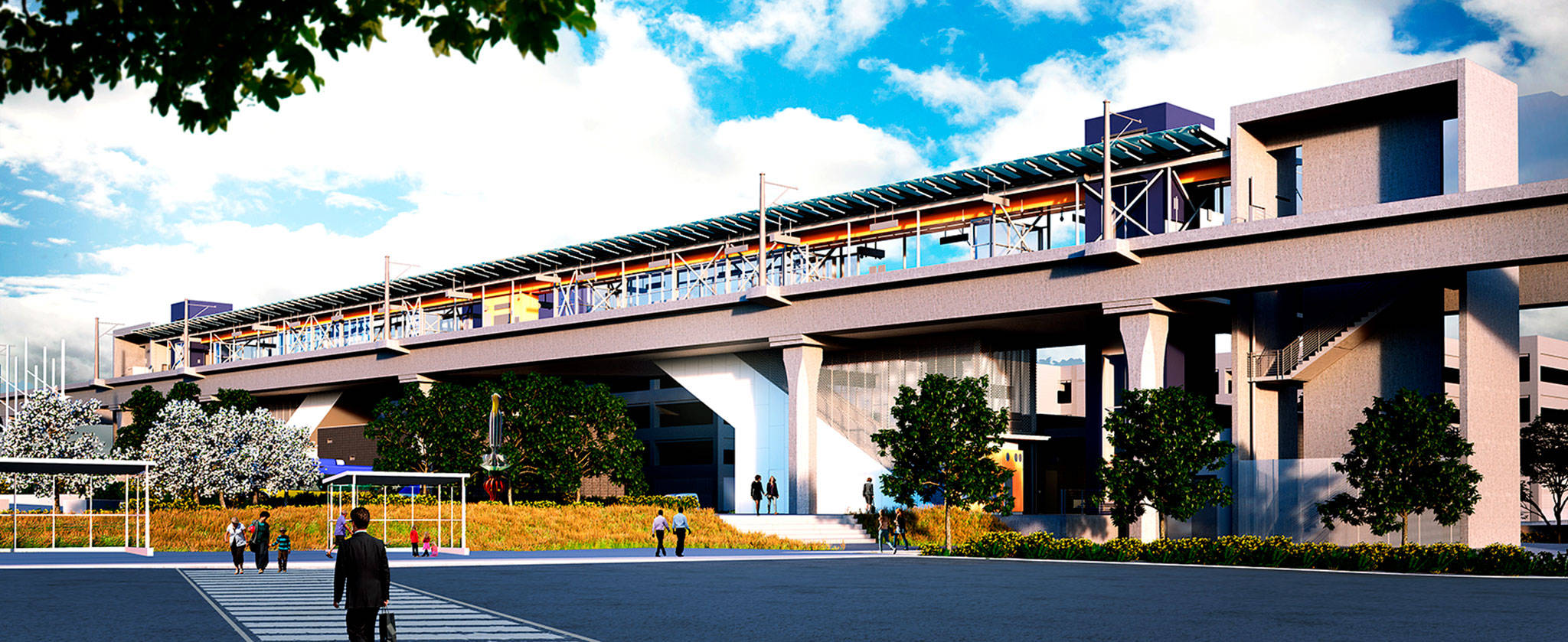 A drawing of the planned Lynnwood station for Link Light Rail, scheduled to be completed in 2024. (Sound Transit)