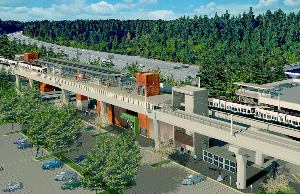 An artist’s conception of the Mountlake Terrace station for the Link Light Rail Extension from Northgate to Lynnwood. (Sound Transit)
