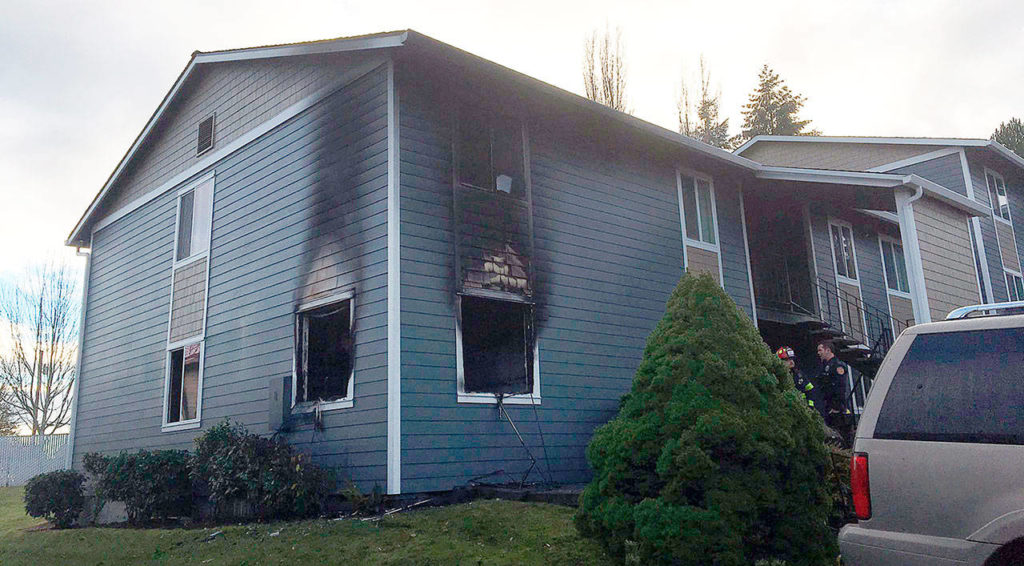 A fire damaged an apartment complex Monday on West Casino Road in Everett. (Everett Fire Department) 
