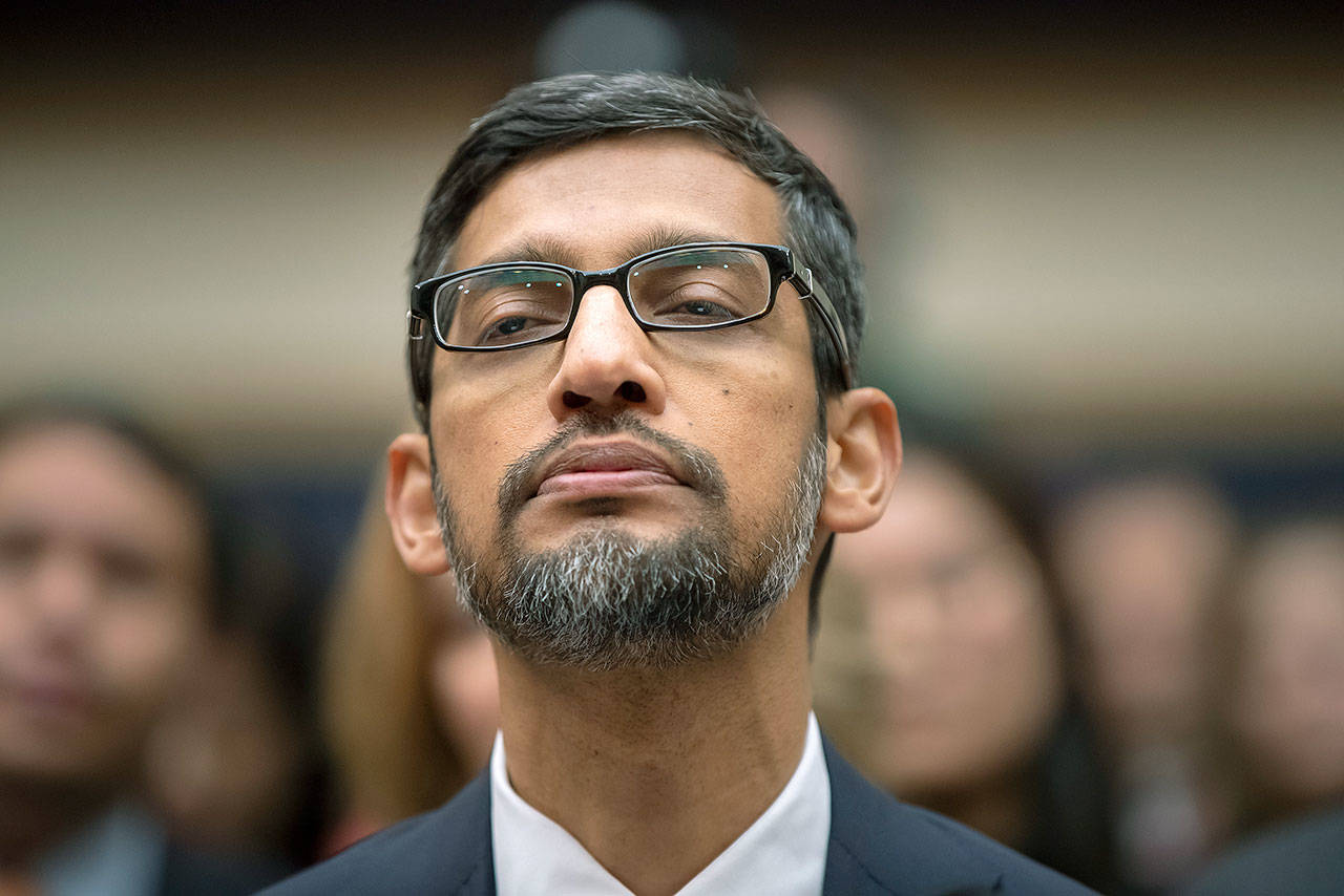 Google CEO Sundar Pichai appears before the House Judiciary Committee to be questioned about the internet giant’s privacy security and data collection Dec. 11. Google attracted concern about its continuous surveillance of users and other concerns bubbled up this month as lawmakers grilled Pichai. (AP Photo/J. Scott Applewhite, File)