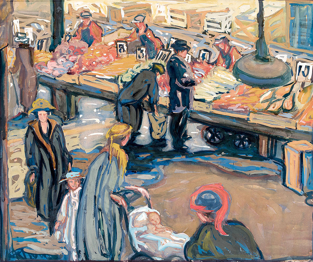 “Pike Street Market,” painted by Helen N. Rhodes (1875-1938) in 1927 is featured in the “Painters of the Northwest: Impressionism to Modernism” exhibit, opening today at the Cascadia Art Museum in Edmonds.
