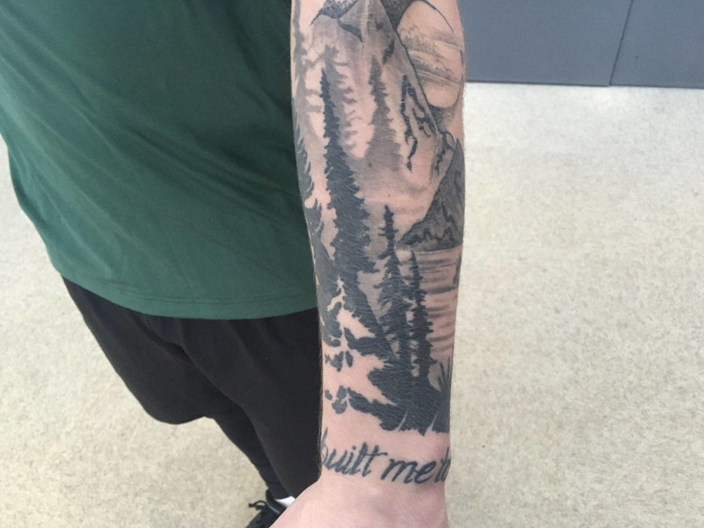 Tattoos adorn the left forearm of Silvertips forward Zack Andrusiak. (Josh Horton photo)
