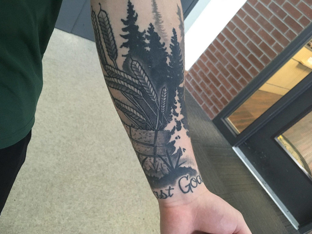 Tattoos adorn the left forearm of Silvertips forward Zack Andrusiak. (Josh Horton photo)
