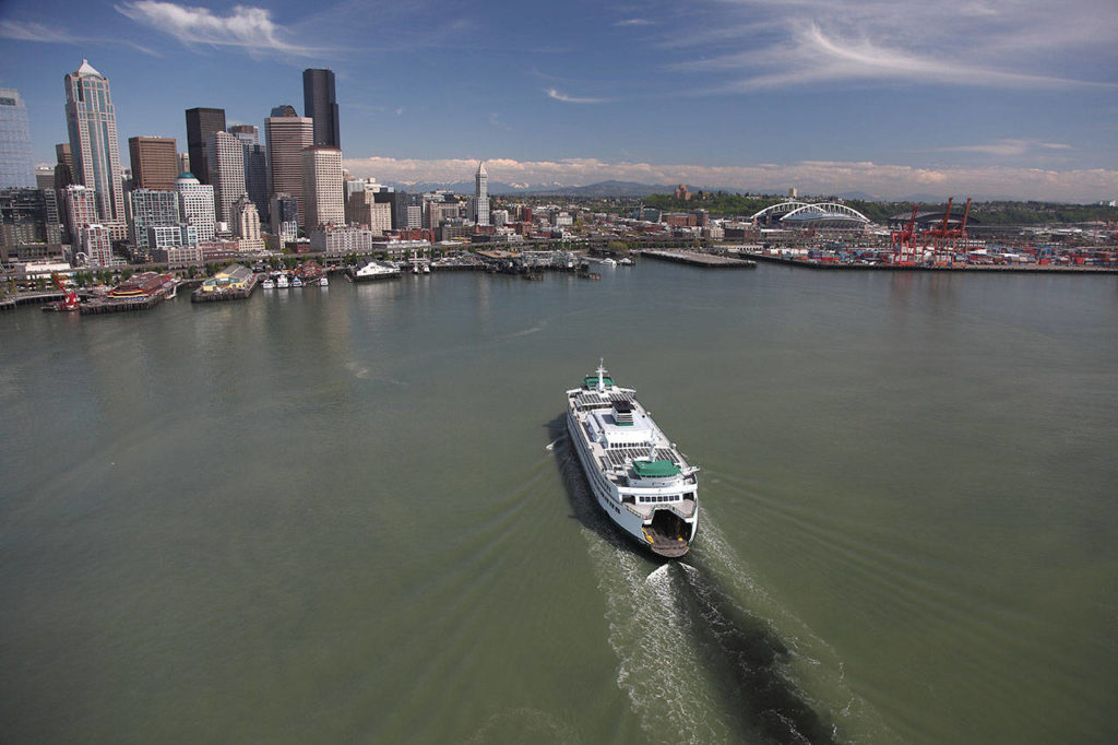 The Wenatchee heads toward Colman Dock in Seattle. (Keith Anderson / Washington State Department of Transportation)
