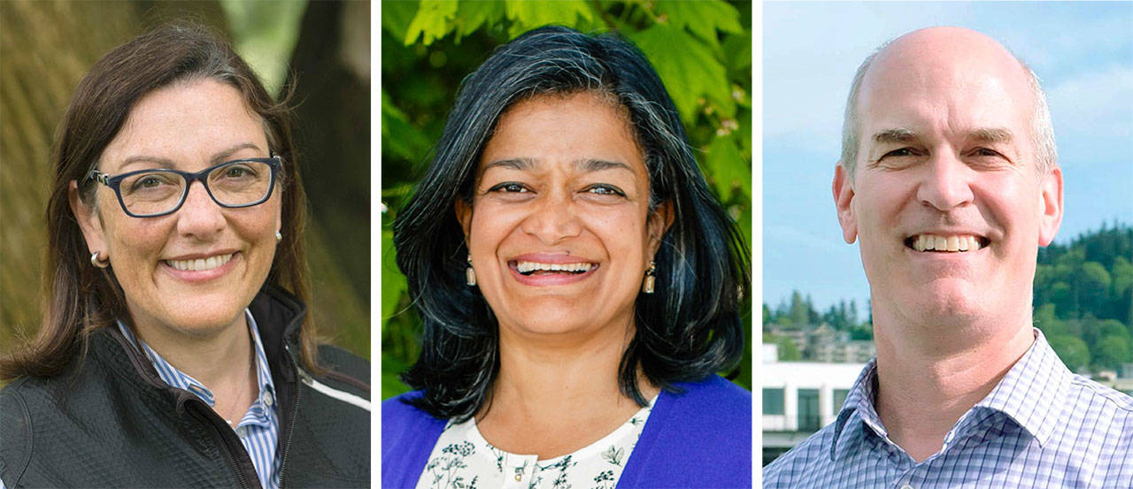 From left: Suzan DelBene, Pramila Jayapal and Rick Larsen.