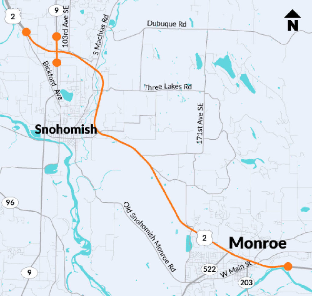 Project map showing a section of U.S. 2. (Washington State Department of Transportation)
