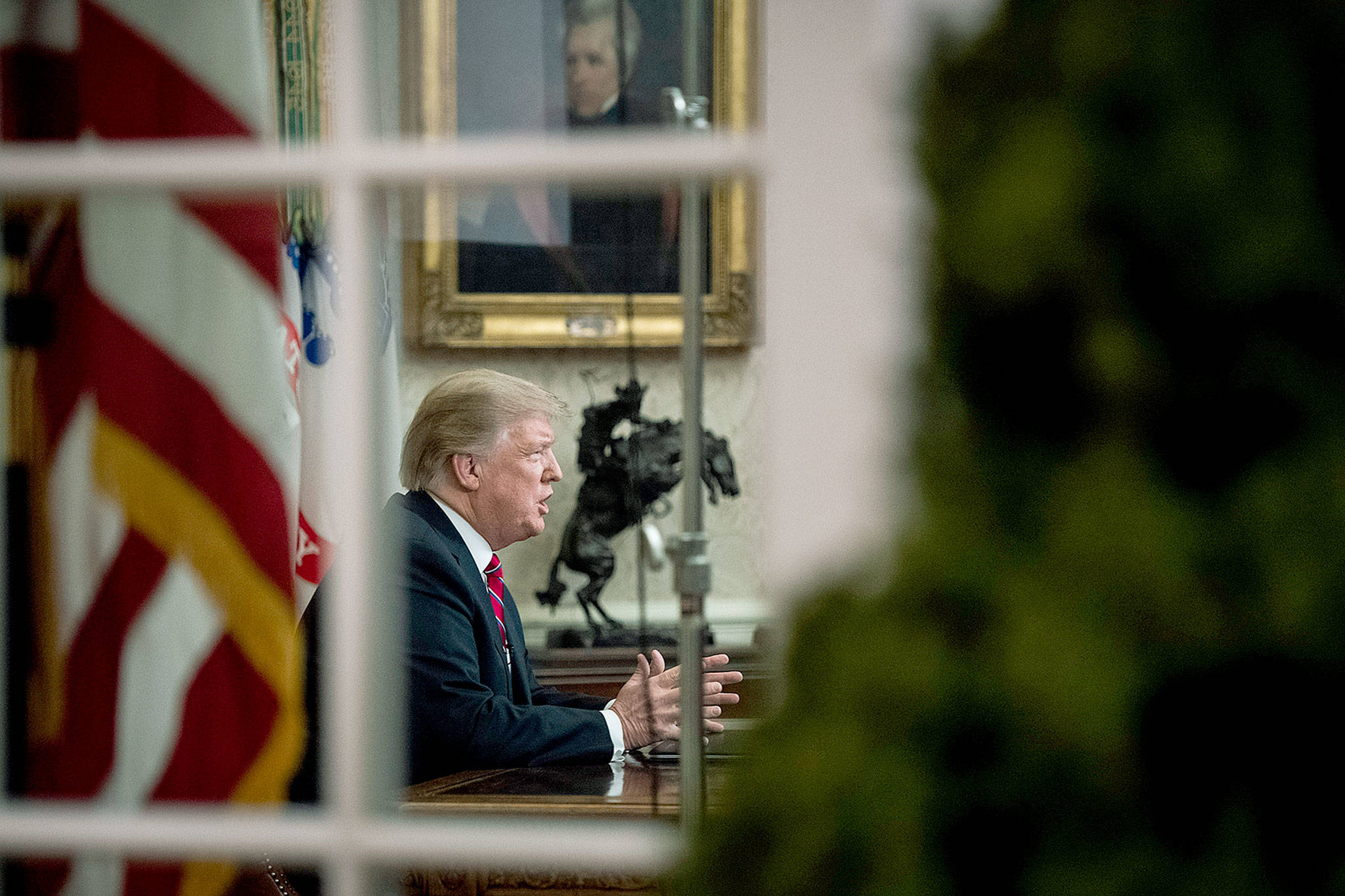In pressing his case Tuesday night for border wall funding to end the partial government shutdown, President Donald Trump cited not only national security but also health concerns for detained migrants, drug trafficking and gang violence during his first prime-time Oval Office address. (Jabin Botsford / Washington Post)