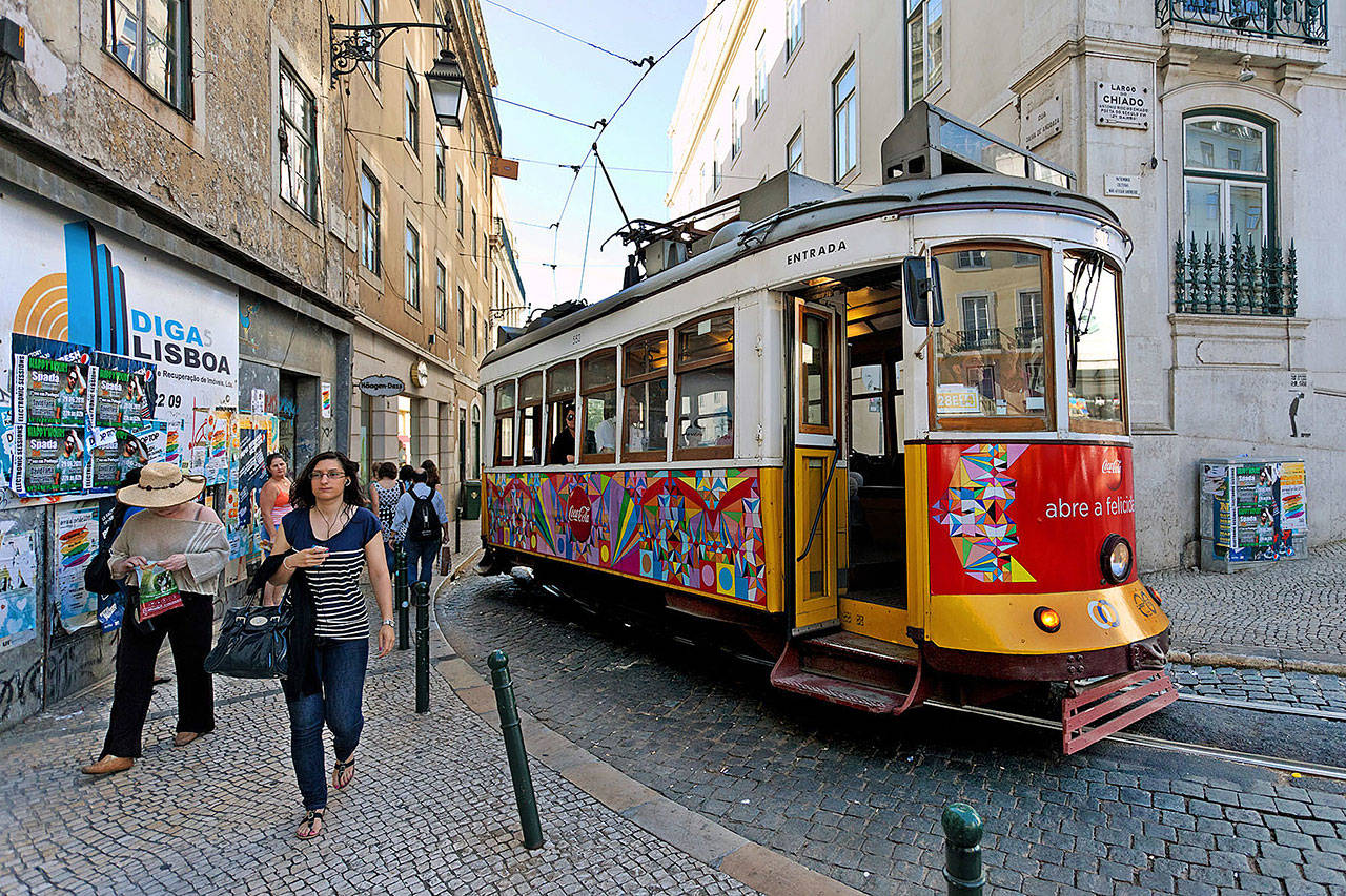Lisbon’s trolleys can get unbearably crowded, so have a plan if you want to ride one. (Rick Steves’ Europe)