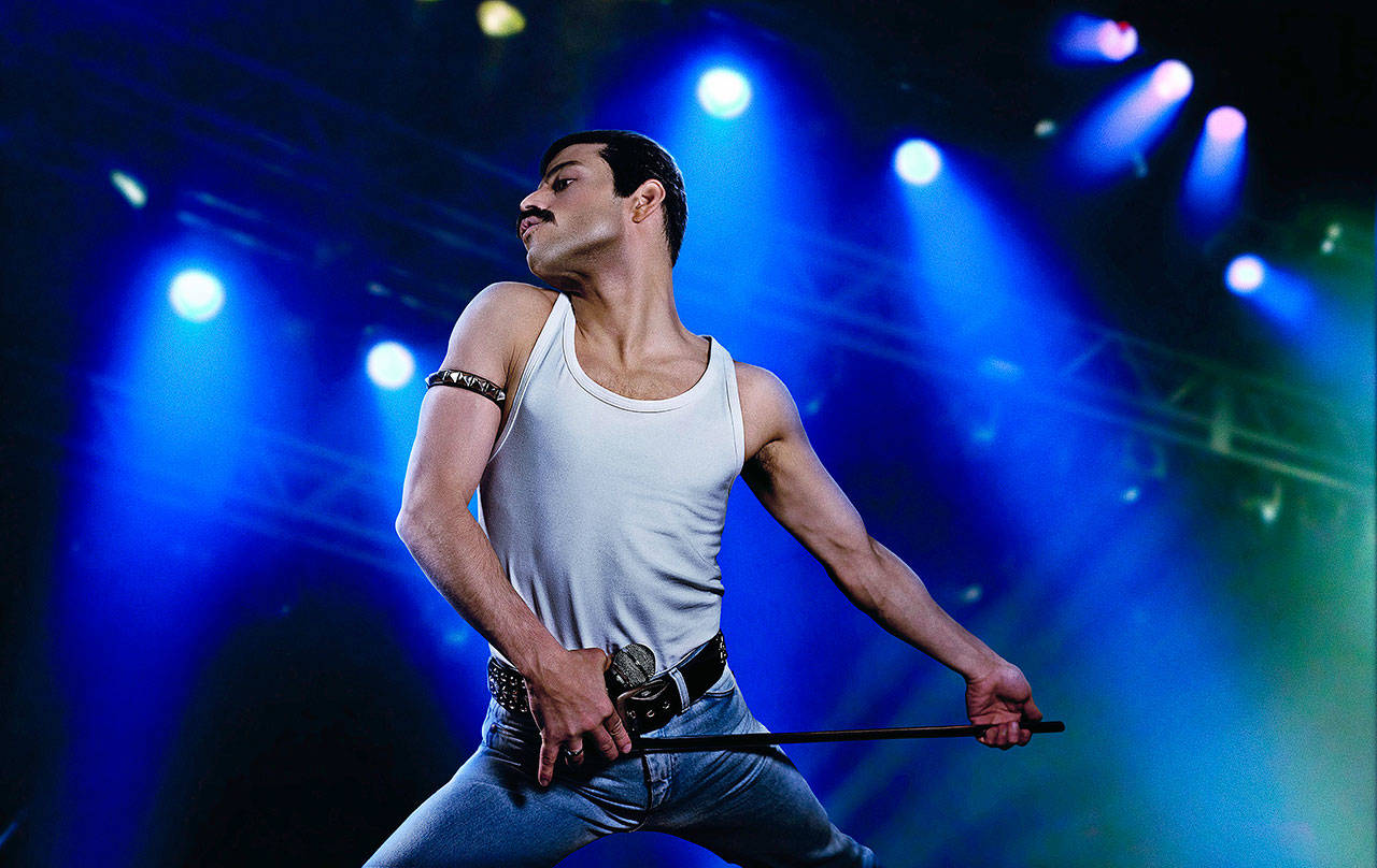 Rami Malek as rock icon Freddie Mercury in “Bohemian Rhapsody.” (Nick Delaney/Twentieth Century Fox)