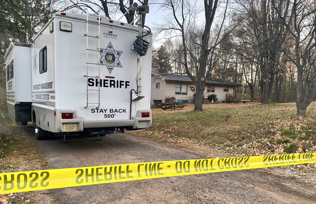 In this Oct. 23, 2018 photo, a Barron County sheriff’s vehicle is parked outside the home where James Closs and Denise Closs were found fatally shot on Oct. 15. (AP Photo/Jeff Baenen, File)
