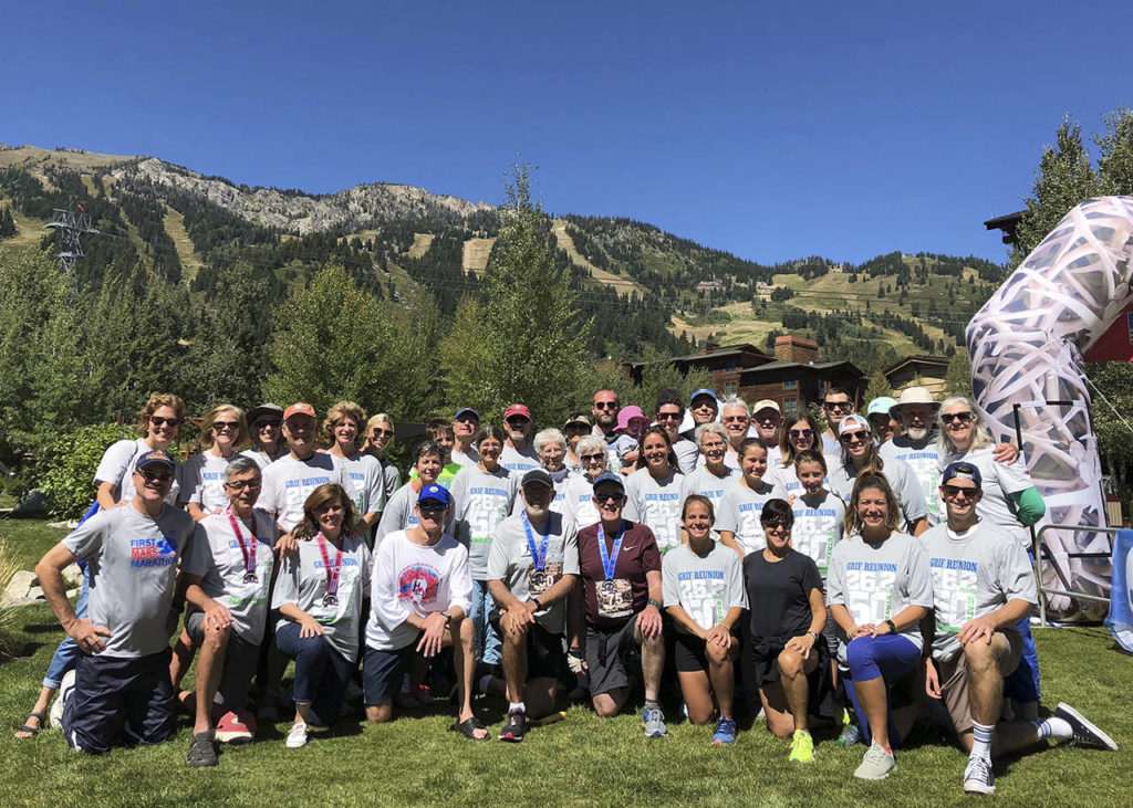 Chris Griffes poses for a group photo with his family and friends at his 50th marathon in Jackson Hole, Wyoming. (Submitted photo)
