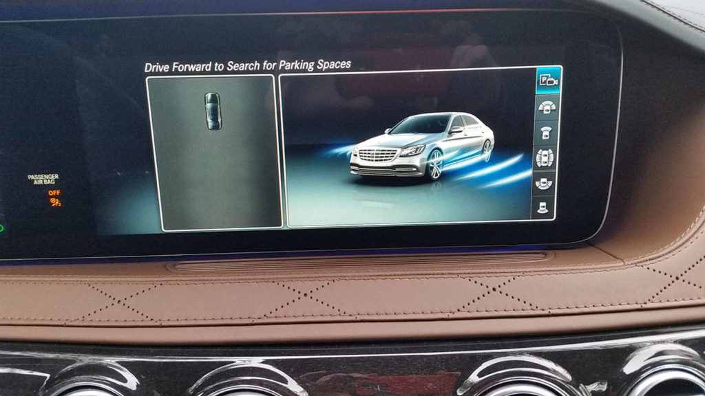 The number of driver assistance features on the 2019 Mercedes-Benz S560 makes the car nearly autonomous. Here’s one available function as a good example. (Mary Lowry / For The Herald)
