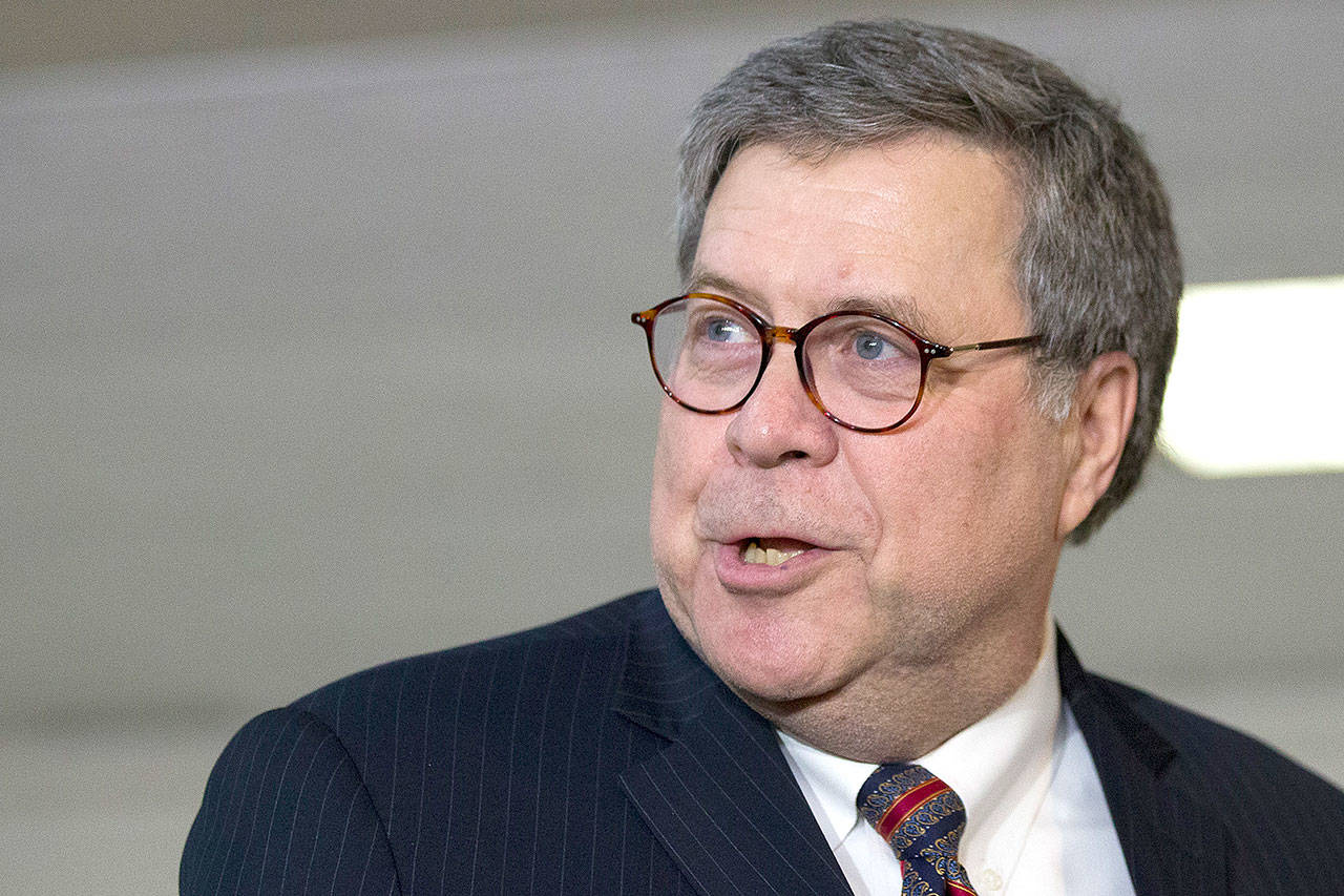 Attorney General nominee William Barr departs a meeting with Sen. John Cornyn, R-Texas, on Capitol Hill last Wednesday in Washington. (AP Photo/Alex Brandon)