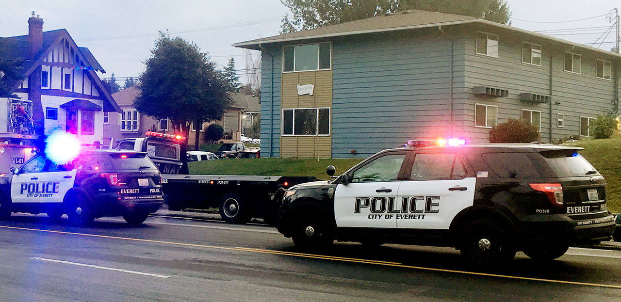 Everett police respond to an incident on Colby Avenue. (Herald file)