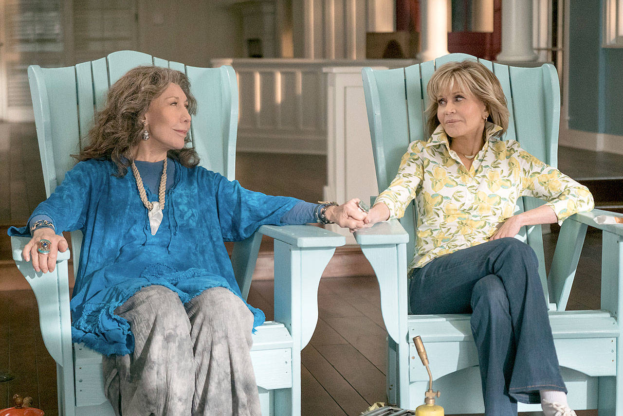 Lily Tomlin and Jane Fonda star in Netflix’s comedy series “Grace And Frankie,” which has its fifth-season debut Friday and has already been renewed for a sixth season. (Associated Press)
