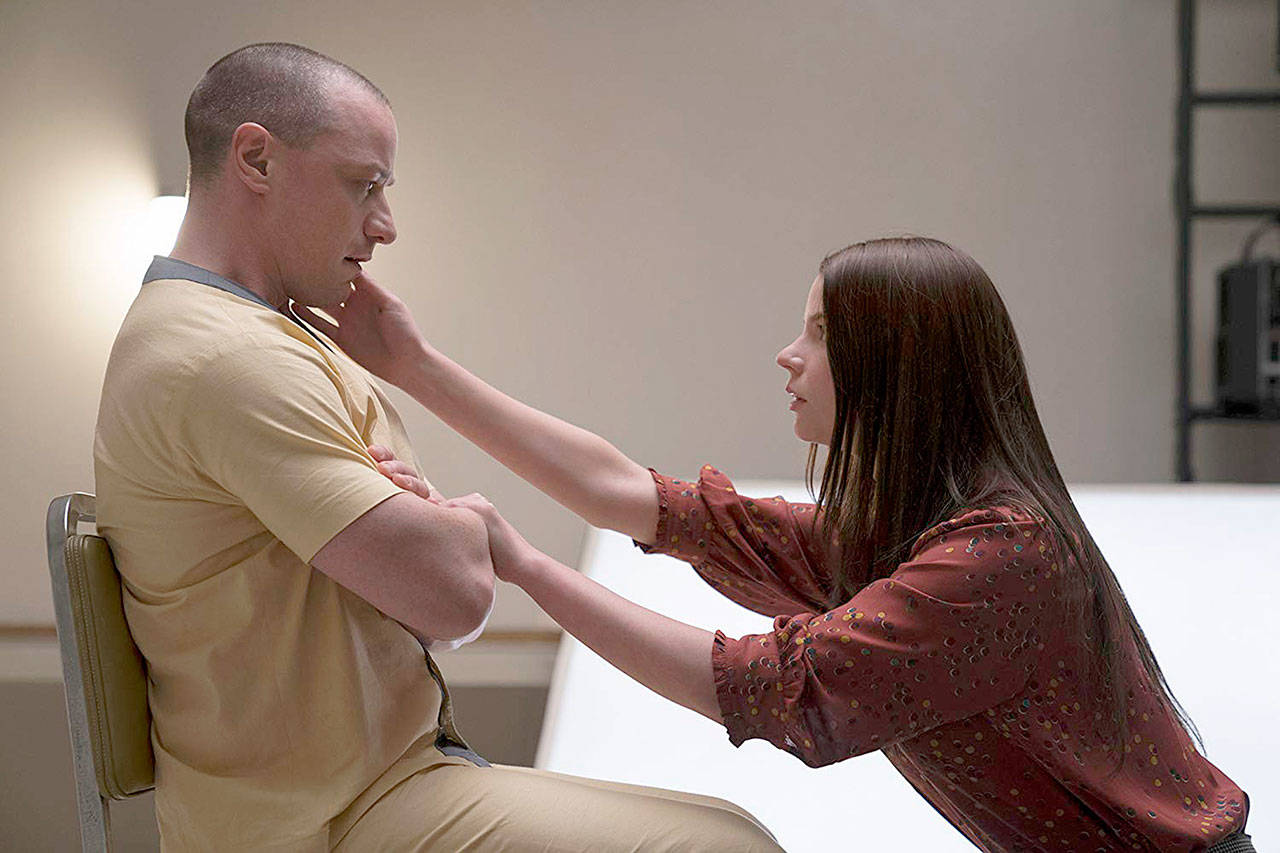 James McAvoy and Anya Taylor-Joy return to roles from the 2017 hit “Split” in M. Night Shyamalan’s latest, “Glass.” (Universal Pictures)