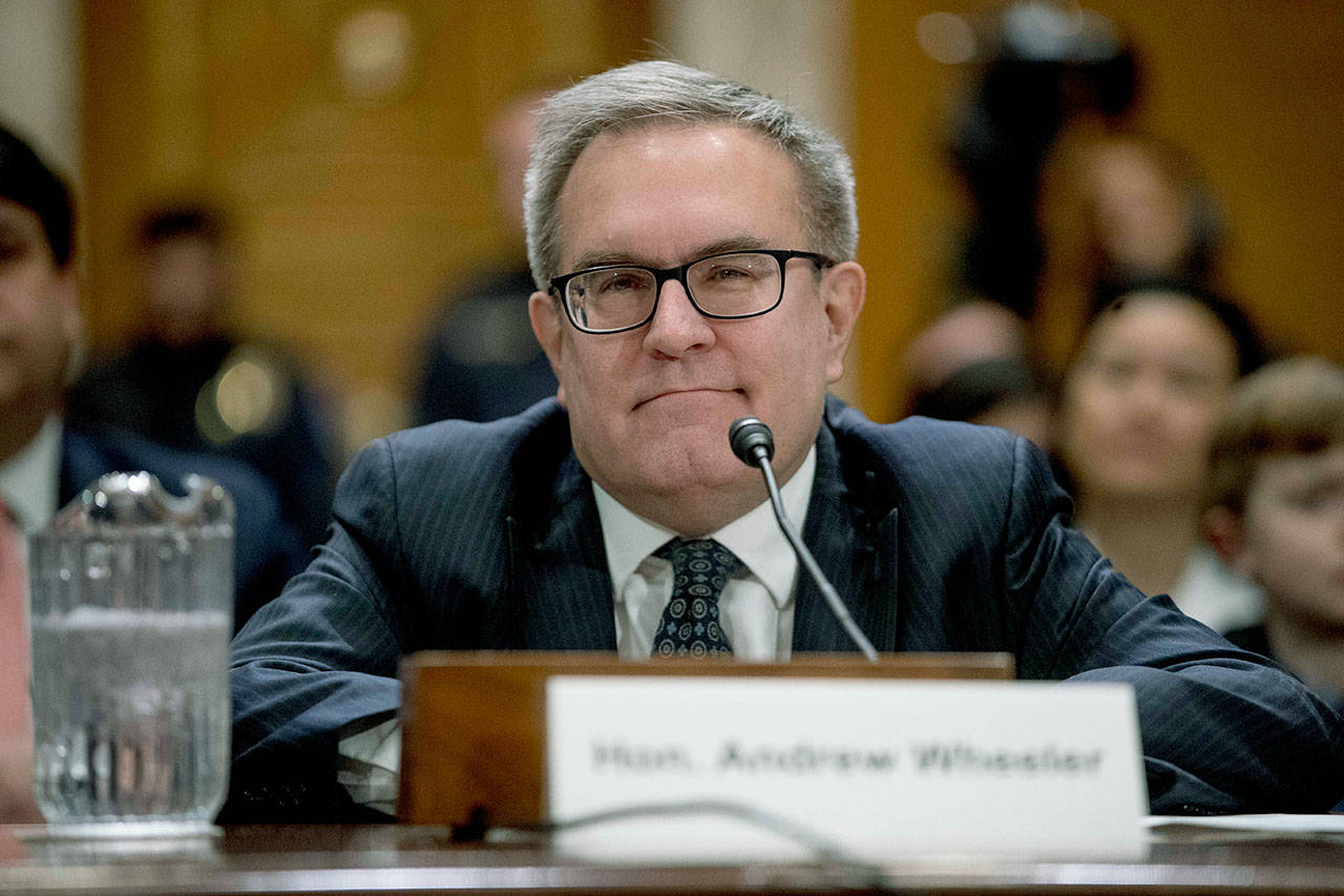 Nominee Andrew Wheeler arrives Wednesday Capitol Hill to testify at a Senate Environment and Public Works Committee hearing to be administrator of the Environmental Protection Agency. (AP Photo/Andrew Harnik)