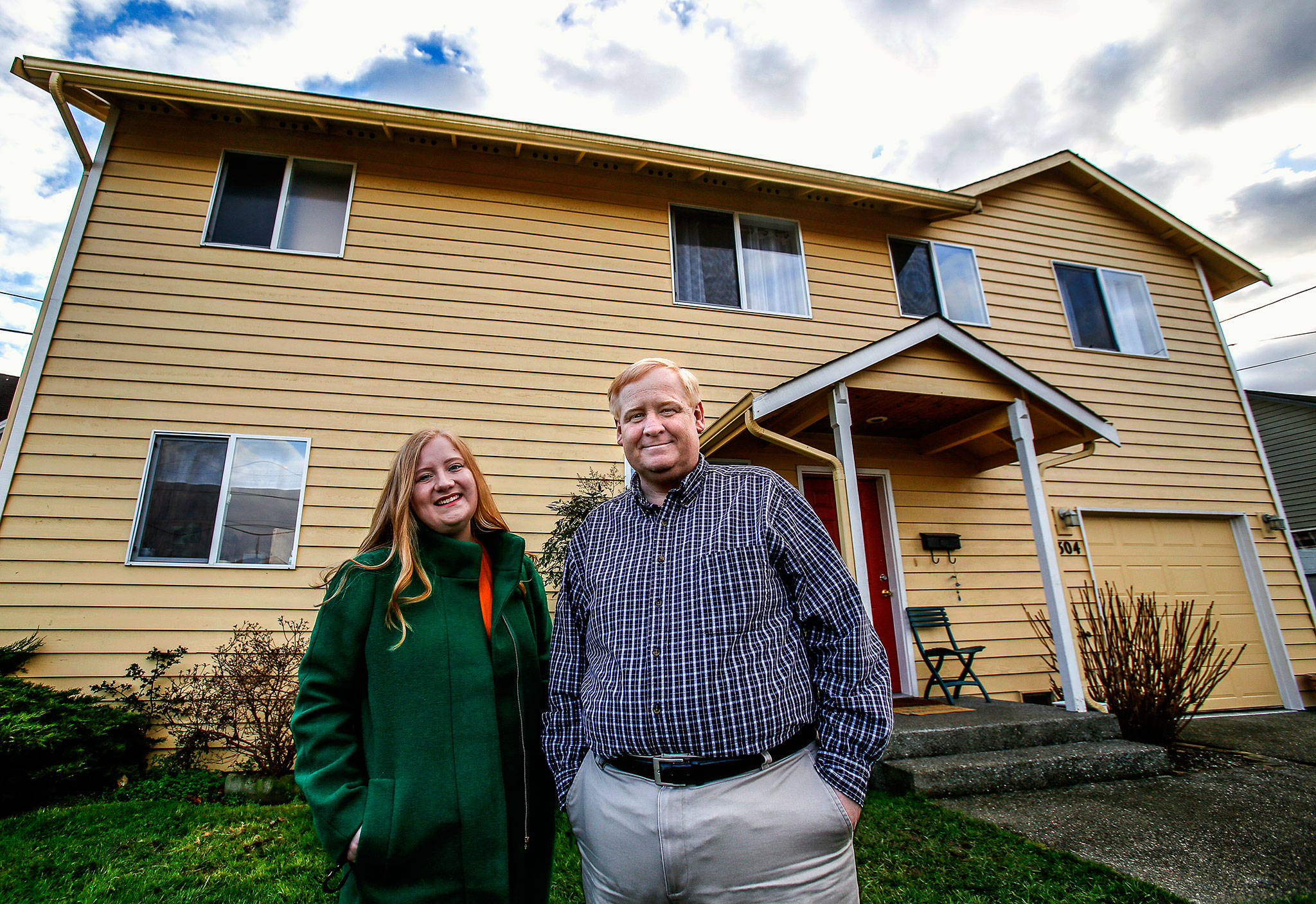 Lizzy Stima and her father, Pastor John Stima, outside Dorothy’s House in Monroe. The facility named in honor of John’s mother Dorothy Stima will shelter pregnant women in need. Lizzy will be the facility’s client liaison. (Dan Bates / The Herald)