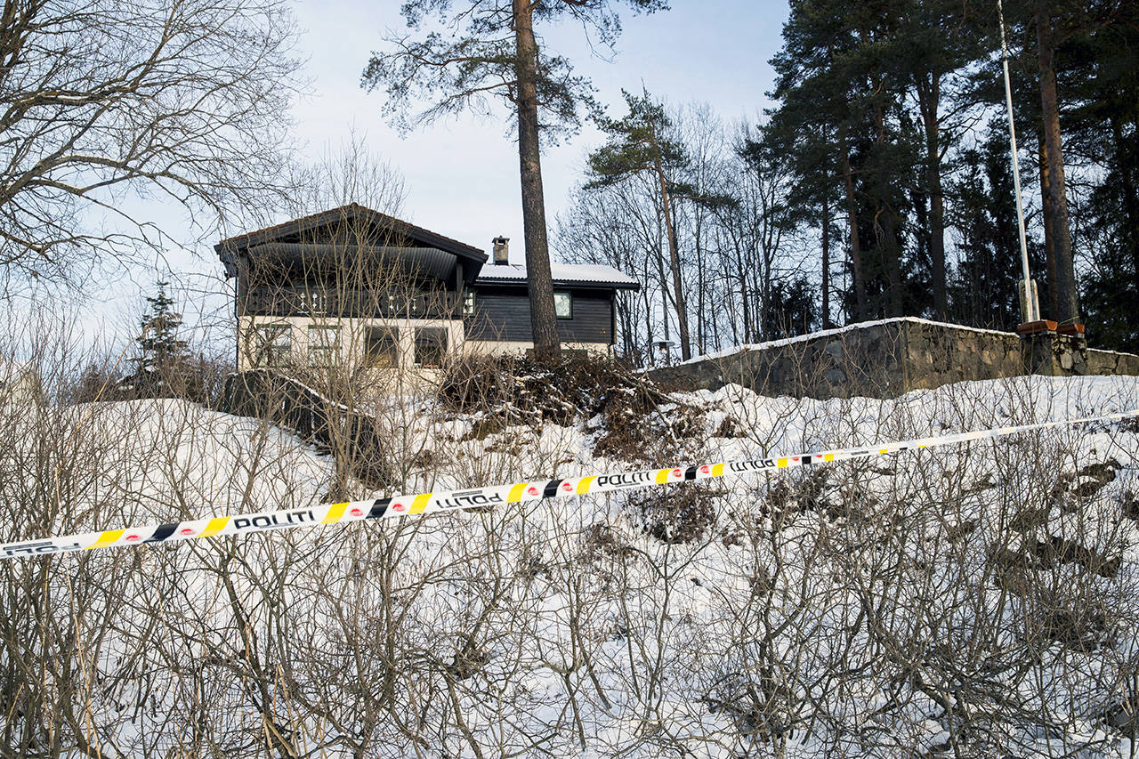 Police cordon outside the home of Norwegian billionaire Tom Hagen in Fjellhamar, Norway, on Jan. 11. The suspected abduction of a millionaire’s wife has gripped public attention in Norway. (Vidar Ruud/NTB Scanpix via AP)