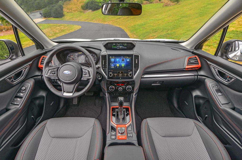 Interior highlights of the 2019 Subaru Forester include high quality materials, quiet and comfort, and more room all around. The Sport model’s interior is shown here. (Manufacturer photo)
