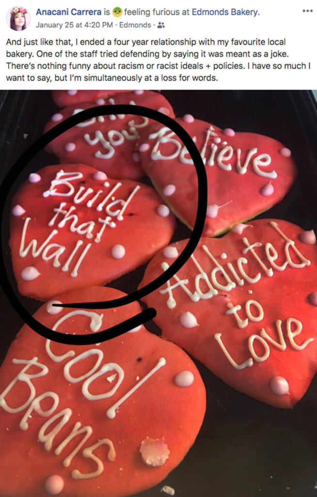 Ana Carerra posted this photo of a “Build That Wall” cookie on her Facebook page. (Ana Carerra)
