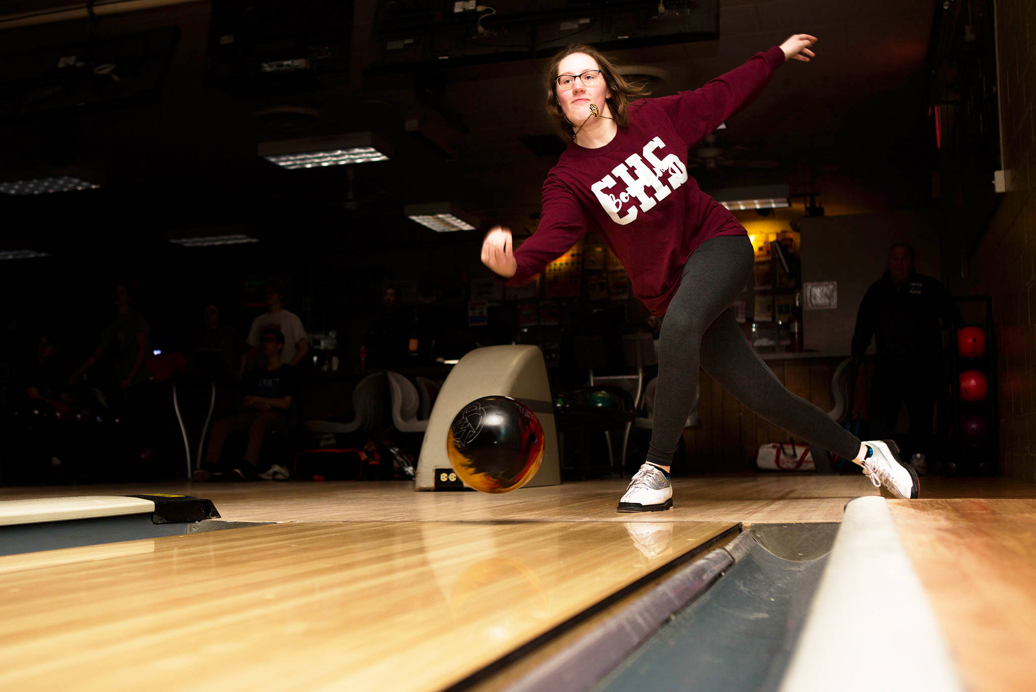 Cascade senior Paris Smith bowls during practice at Evergreen Lanes in Everett. (Olivia Vanni / The Herald)