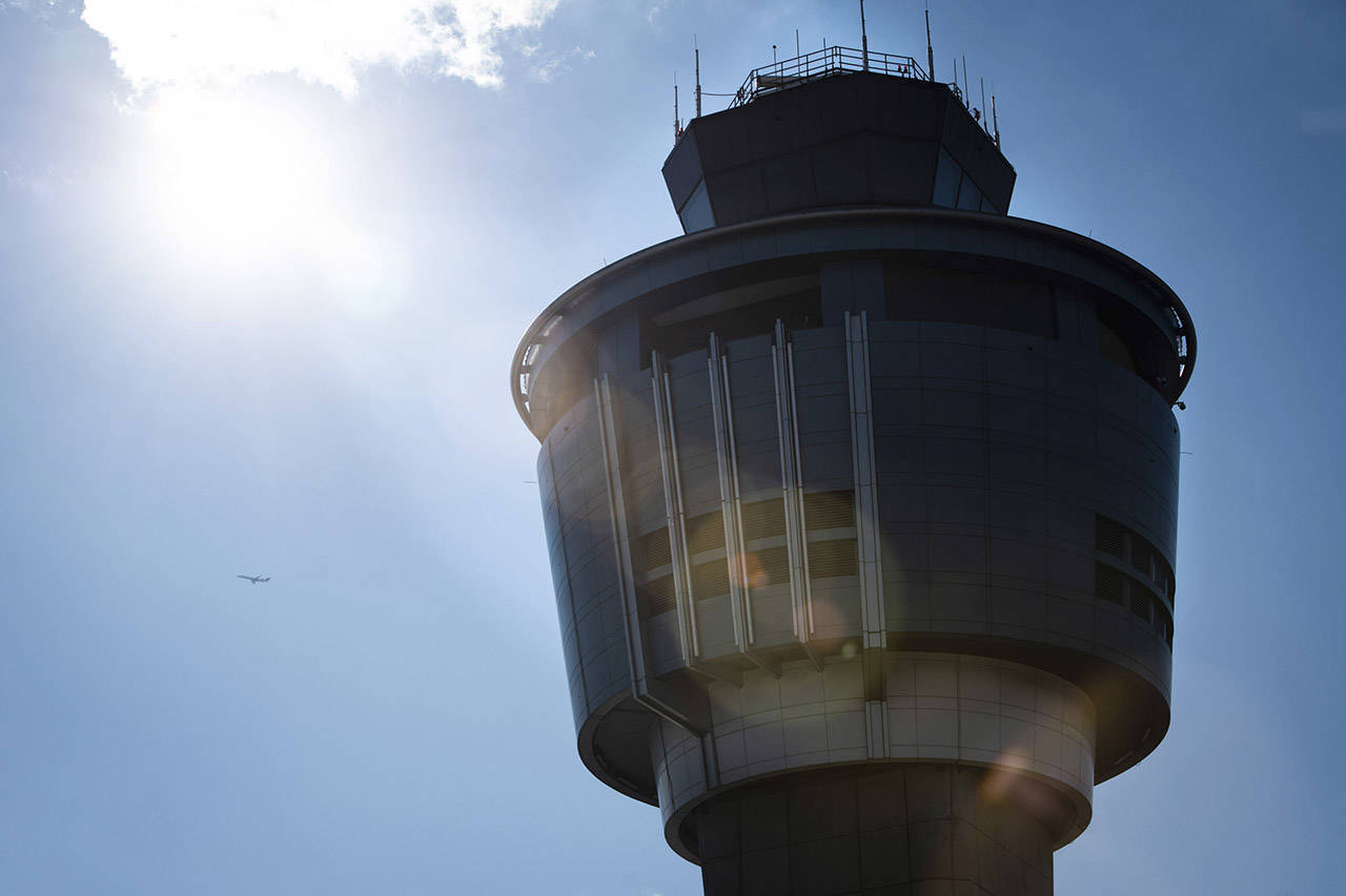The air traffic control tower stands at LaGuardia Airport in the Queens borough of New York on Jan. 25. (Mark Kauzlarich/Bloomberg)