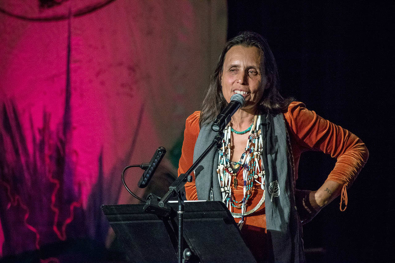 Winona LaDuke is shown speaking in 2018 on Vashon Island. (Julian White-Davis)