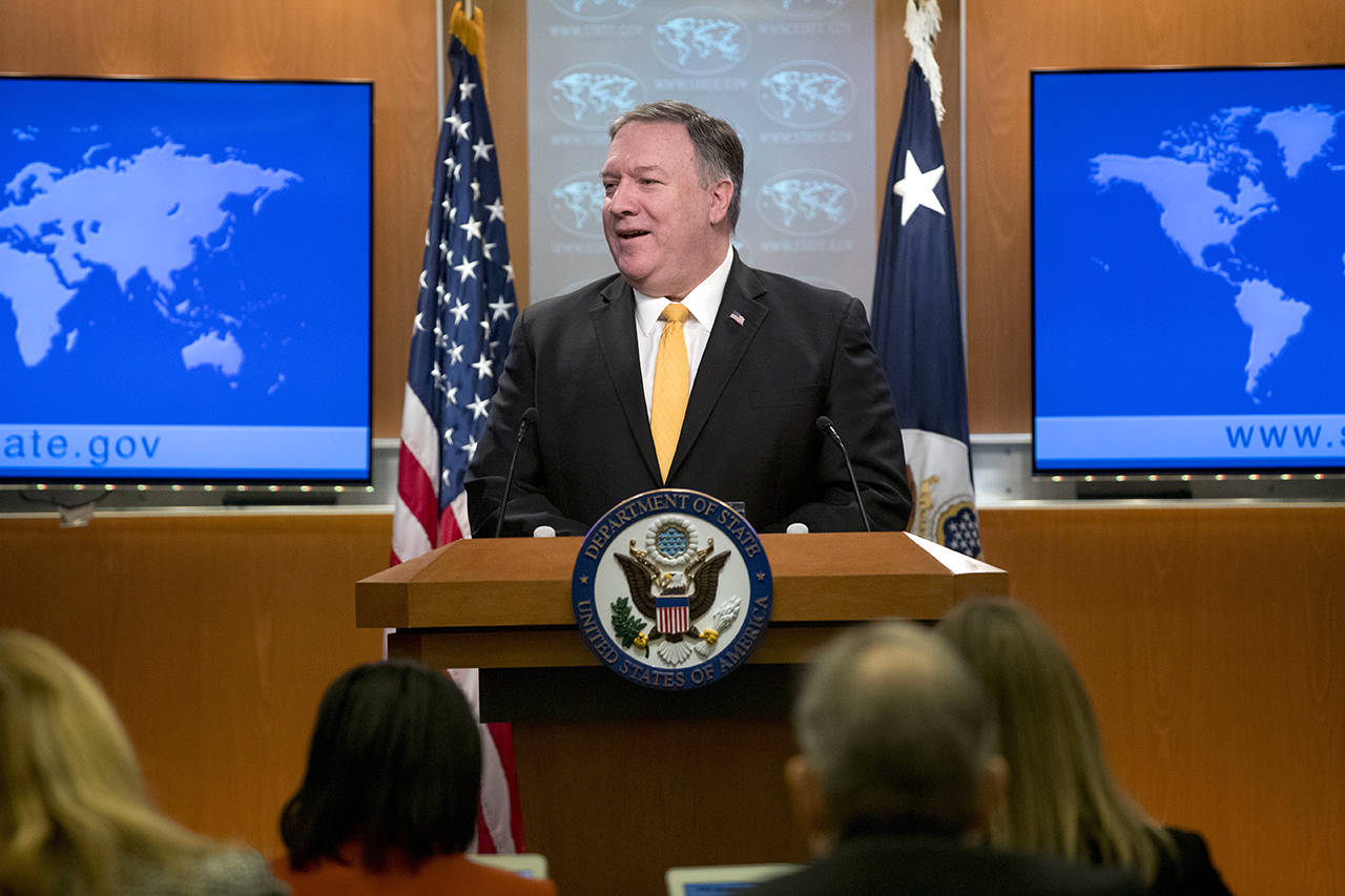 Secretary of State Mike Pompeo has announced that the U.S. is pulling out of a treaty with Russia that’s been a centerpiece of arms control since the Cold War. (AP Photo/Andrew Harnik)