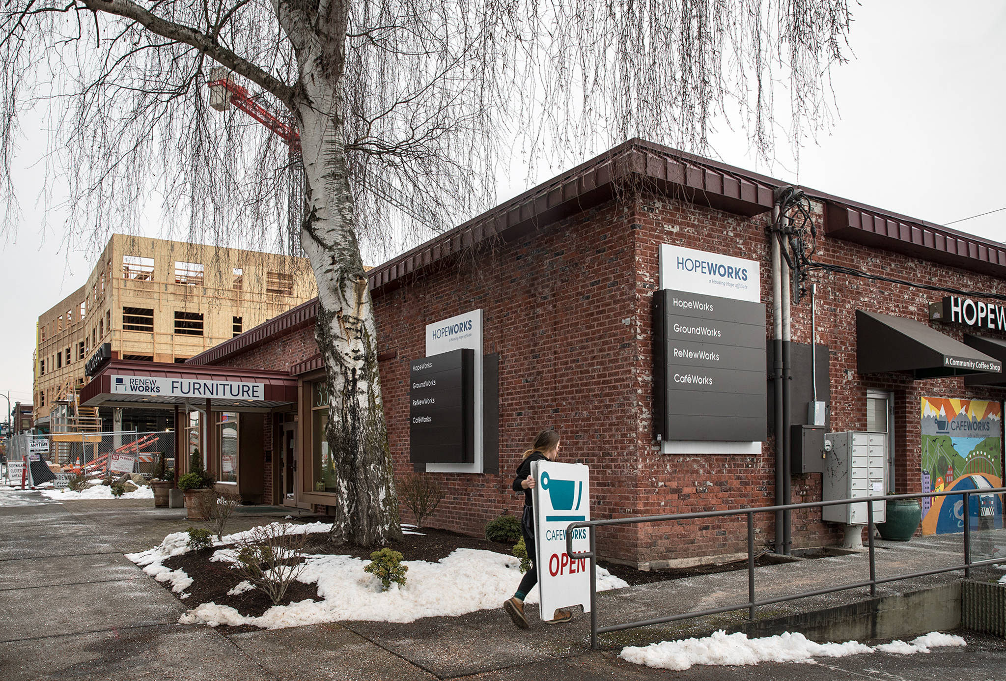 Housing Hope’s newest building, HopeWorks Station II, will sit adjacent to the organization’s cafe and home furnishing store. (Lizz Giordano / The Herald)