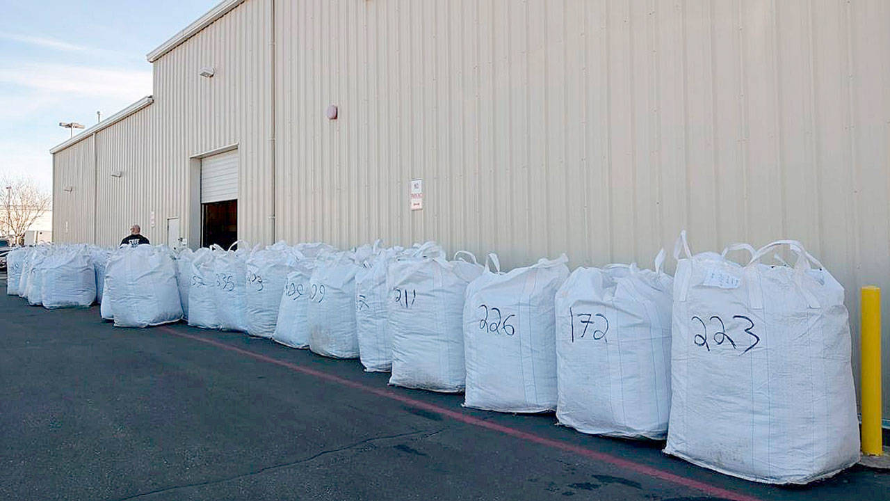 In this undated photo provided by Idaho State Police, authorities believe the leafy, green substance they found in a truck at the U.S. Customs and Border Protection, Boise Port of Entry in Boise, Idaho, is marijuana. A company has filed a lawsuit against Idaho State Police and Ada County after authorities seized nearly 7,000 pounds of cannabis from a truck on Jan. 24, 2019, headed to Colorado, the &lt;em&gt;Idaho Statesman&lt;/em&gt; reported. The Idaho State Police has sent a sample of the product to a lab for testing. (Idaho State Police via AP)