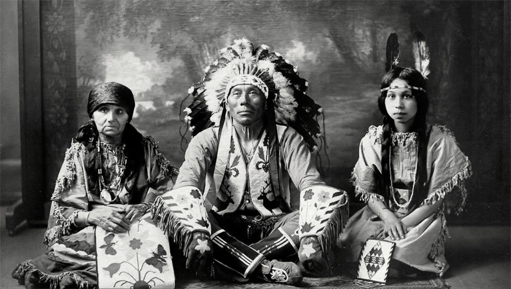 William Shelton, the last hereditary Snohomish tribal chief in Tulalip, with his daughter, Harriette Hiahl-tsa Shelton, and his wife, Ruth Siastenu Sehome Shelton. Harriette is the subject of a new film from the Tulalip History Project. (Tulalip Tribes Hibulb Cultural Center)
