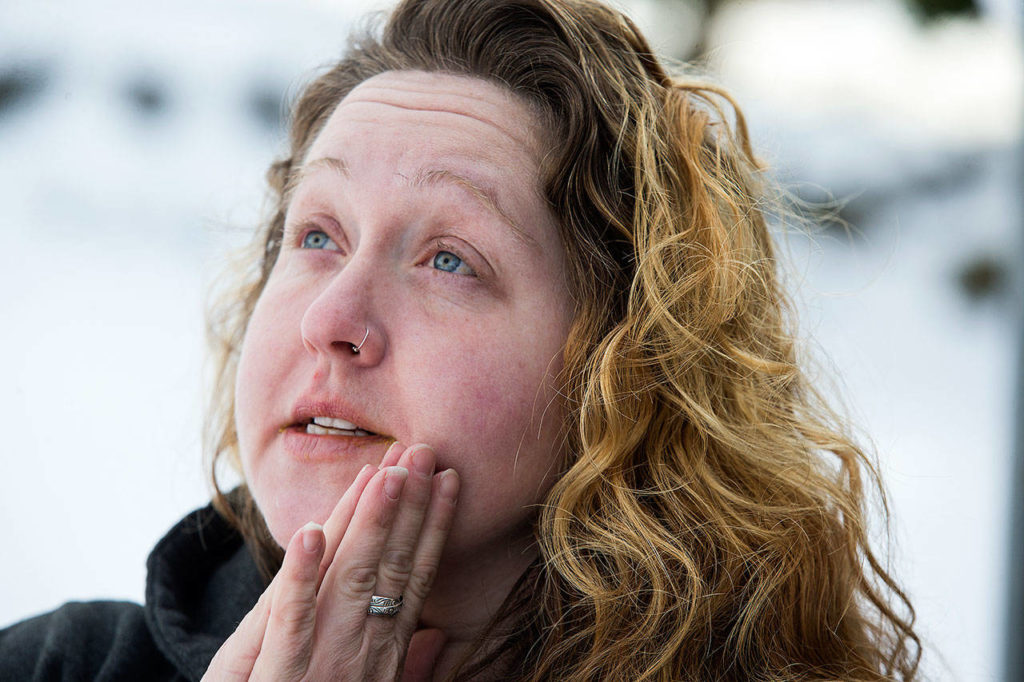 Jhade Tolman talks about the final hours with her son, Tyeson Kane in Lake Stevens. (Andy Bronson / The Herald) 
