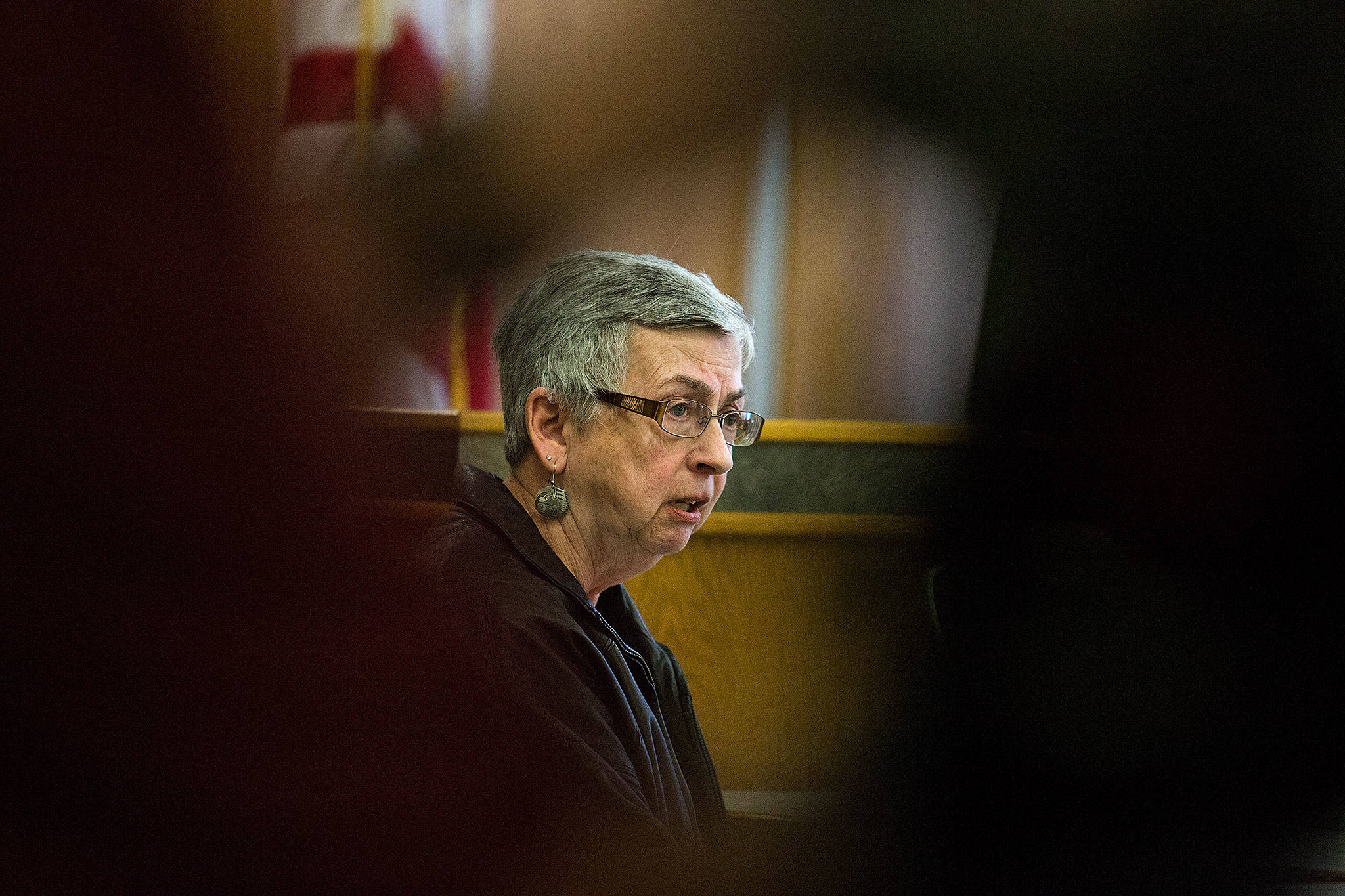 Catherine Katsel O’Connor, grandmother to Joshua O’Connor, testifies during a sentencing hearing in Snohomish County Superior Court in Everett on Tuesday. (Andy Bronson / The Herald)